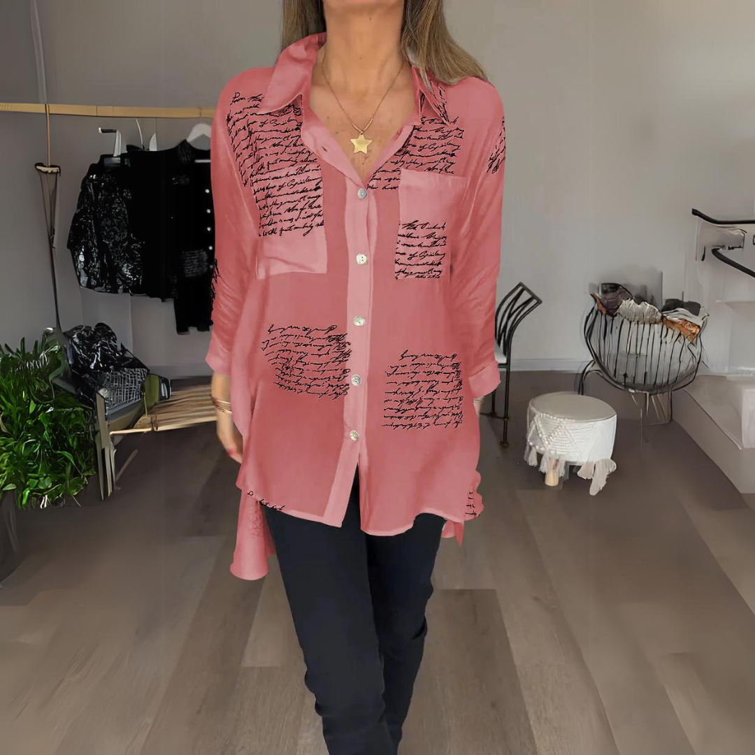 Sara | Camisa Oversize con Estampado Caligráfico, Chic
