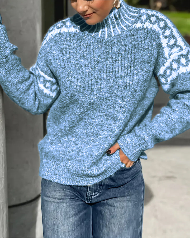 Runa | Jersey de Cuello Alto con Estampado en Contraste, Diseño Llamativo