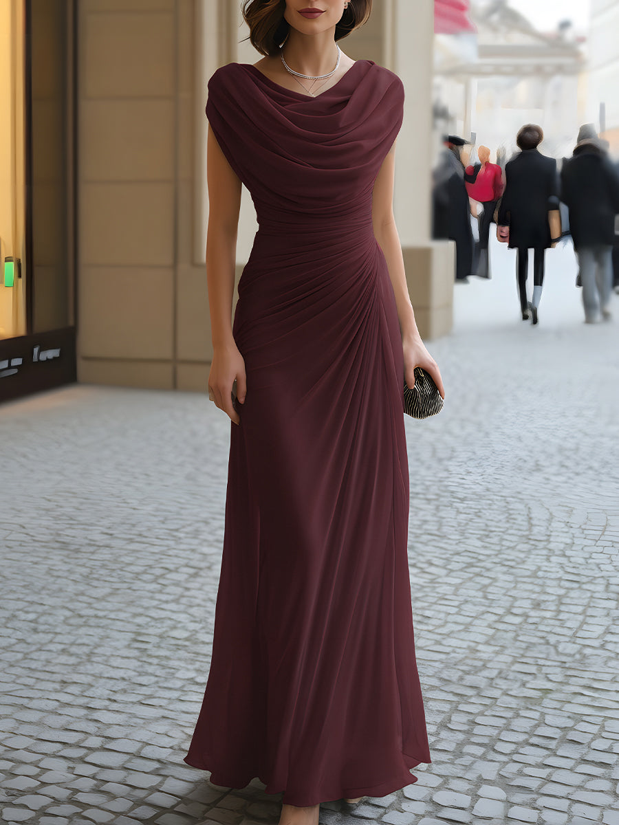 Naira | Vestido Maxi con Escote Drapeado y Cintura Fruncida, Elegante