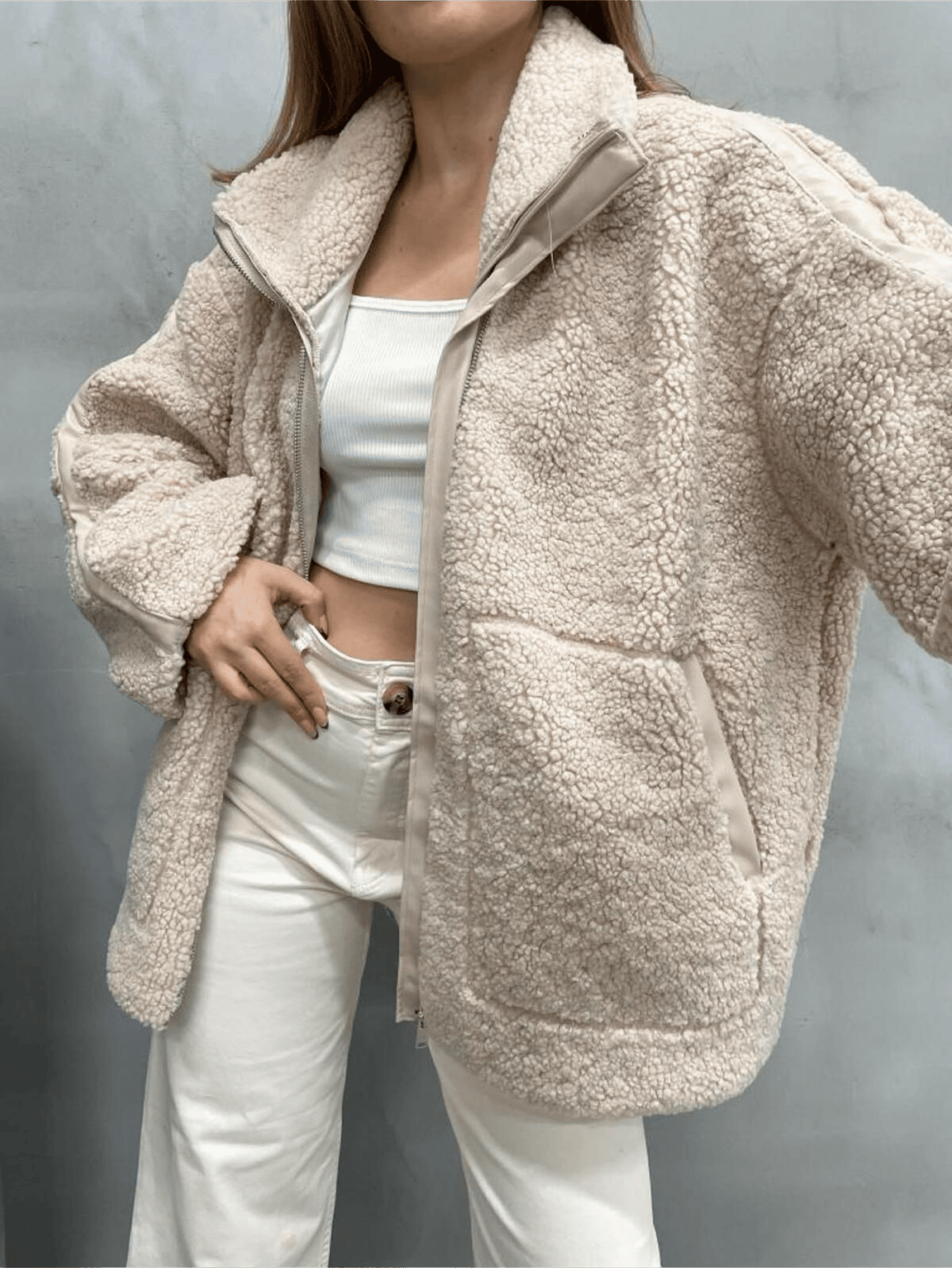 Raffaella | Chaqueta Teddy con Doble Cremallera, Acogedora