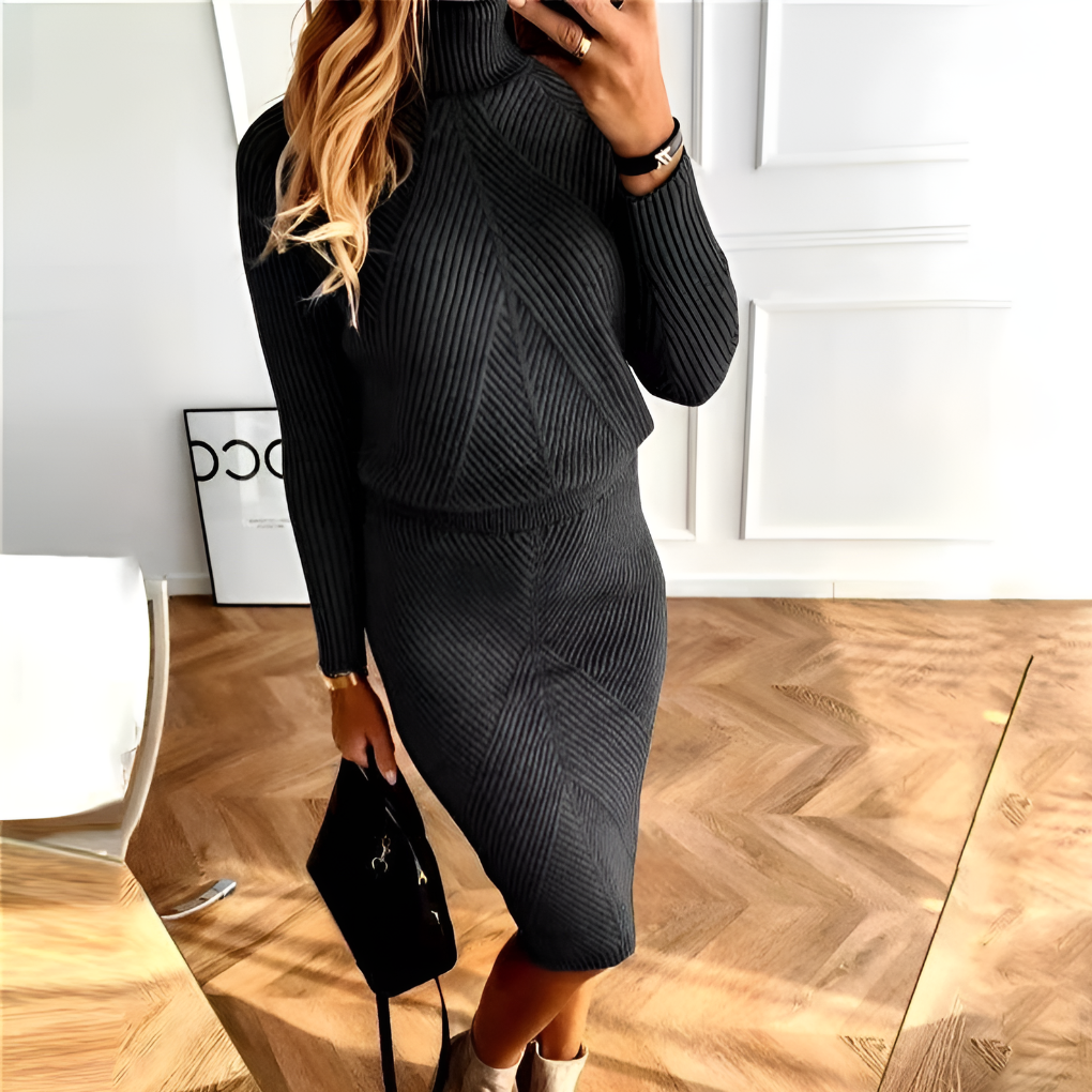 Agata | Conjunto de Jersey Canalé y Falda Ajustada de Tiro Alto, Favorecedor