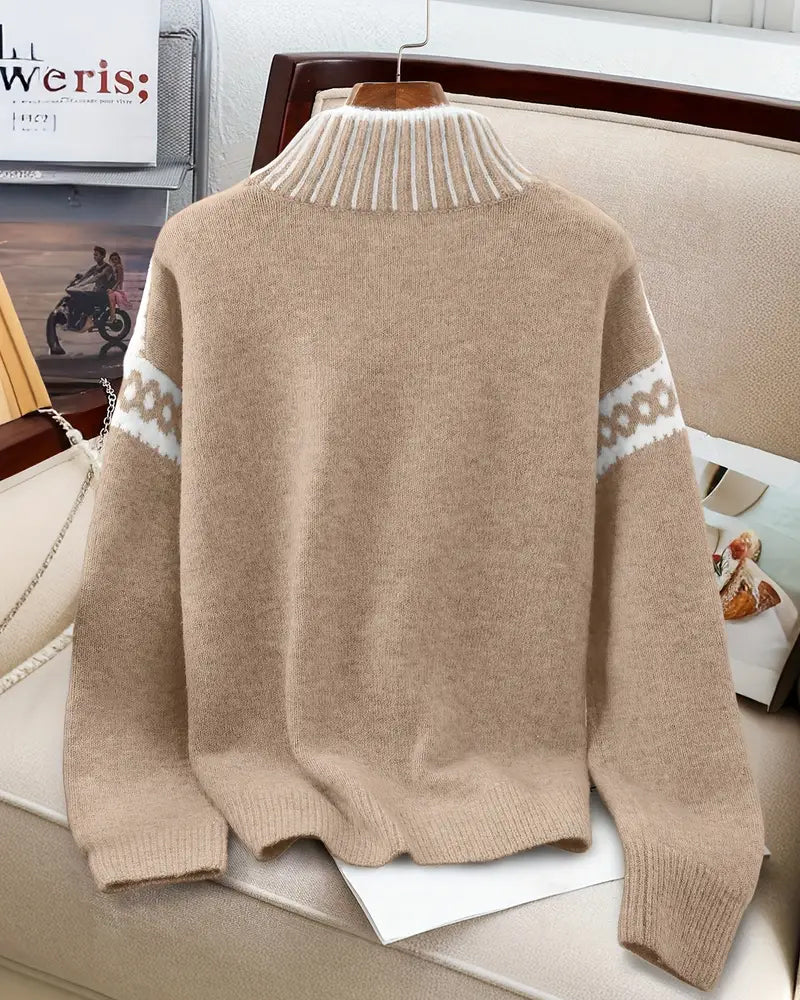 Runa | Jersey de Cuello Alto con Estampado en Contraste, Diseño Llamativo