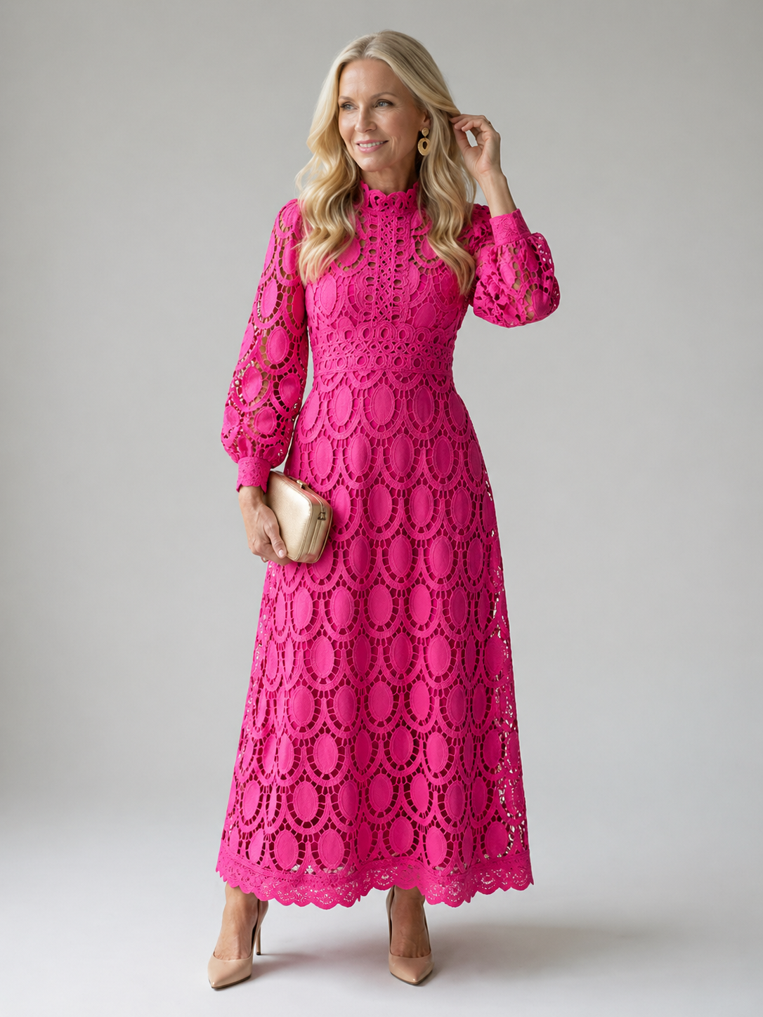 Eloah | Vestido Midi de Encaje con Manga Larga, Elegante y Femenino