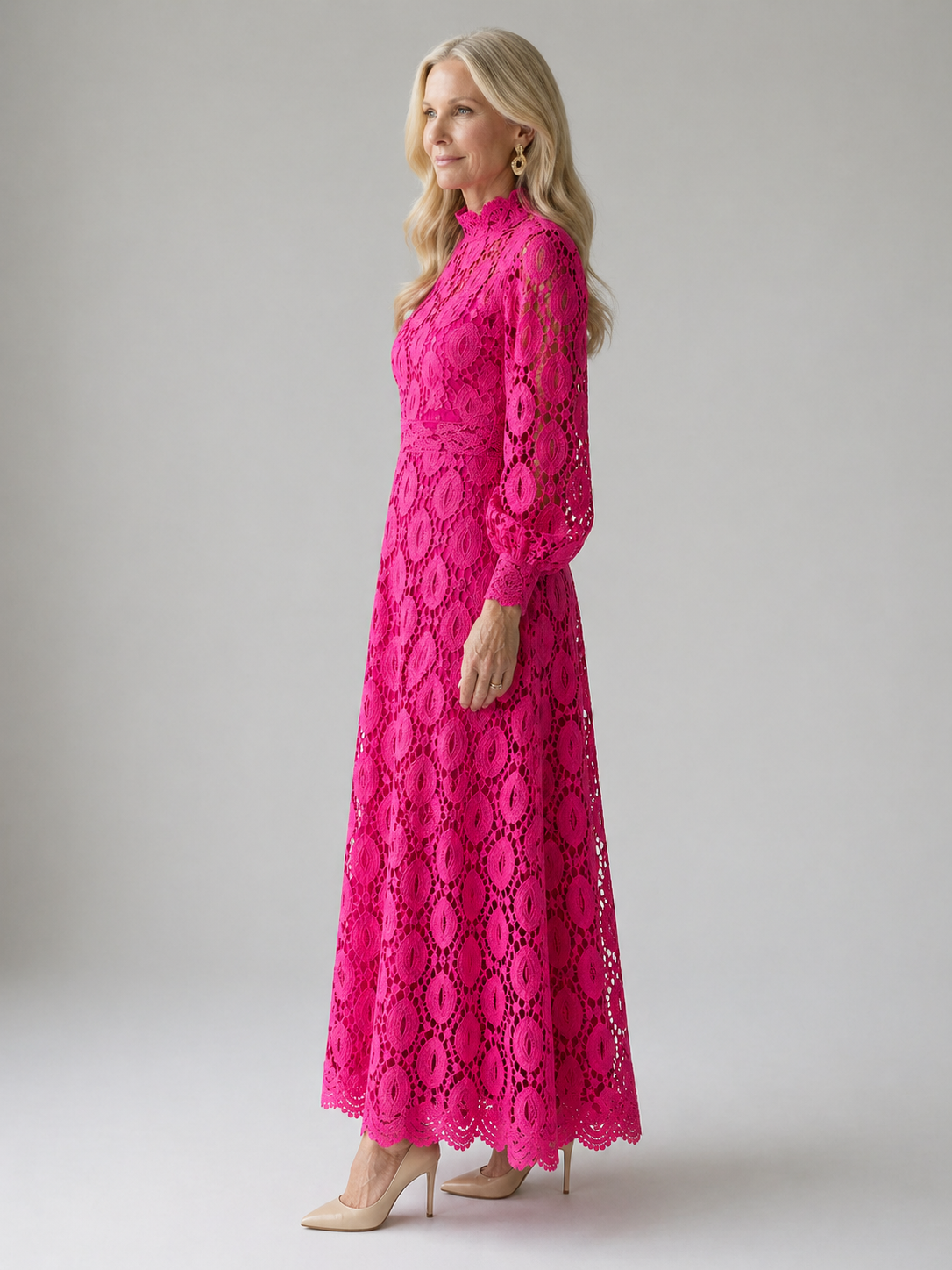 Eloah | Vestido Midi de Encaje con Manga Larga, Elegante y Femenino