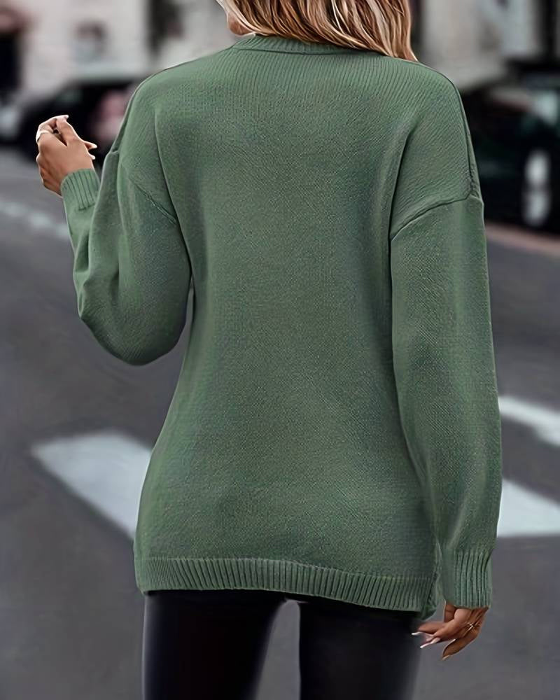 Harper | Jersey Liso de Cuello en V y Manga Larga, Básico Elegante