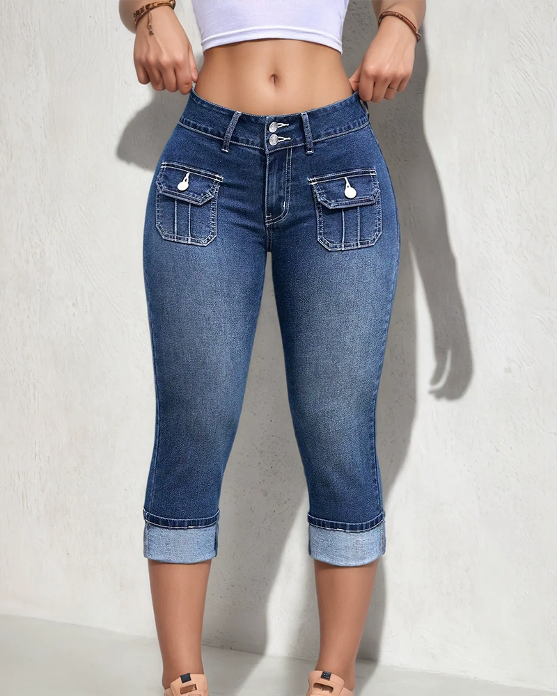 Aude | Vaqueros Cropped Casual con Bolsillos, Estilo Relajado