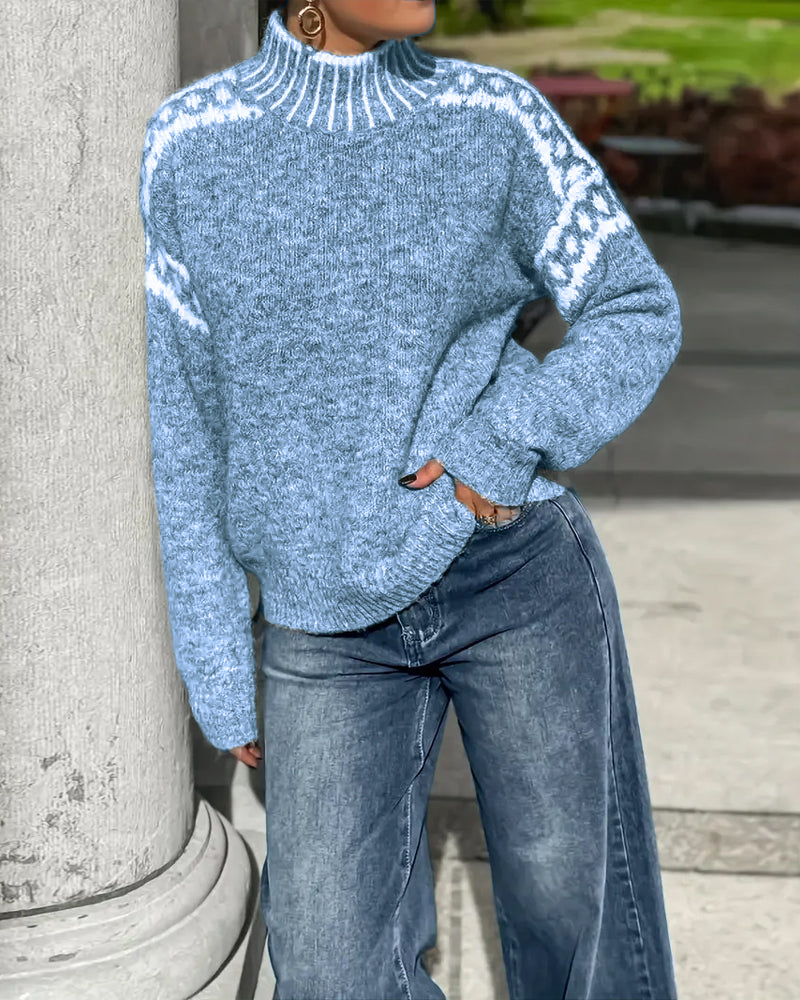 Runa | Jersey de Cuello Alto con Estampado en Contraste, Diseño Llamativo