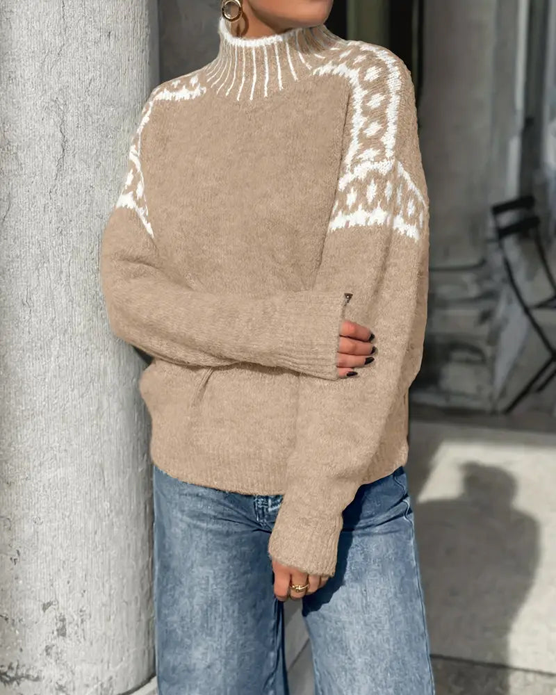 Runa | Jersey de Cuello Alto con Estampado en Contraste, Diseño Llamativo