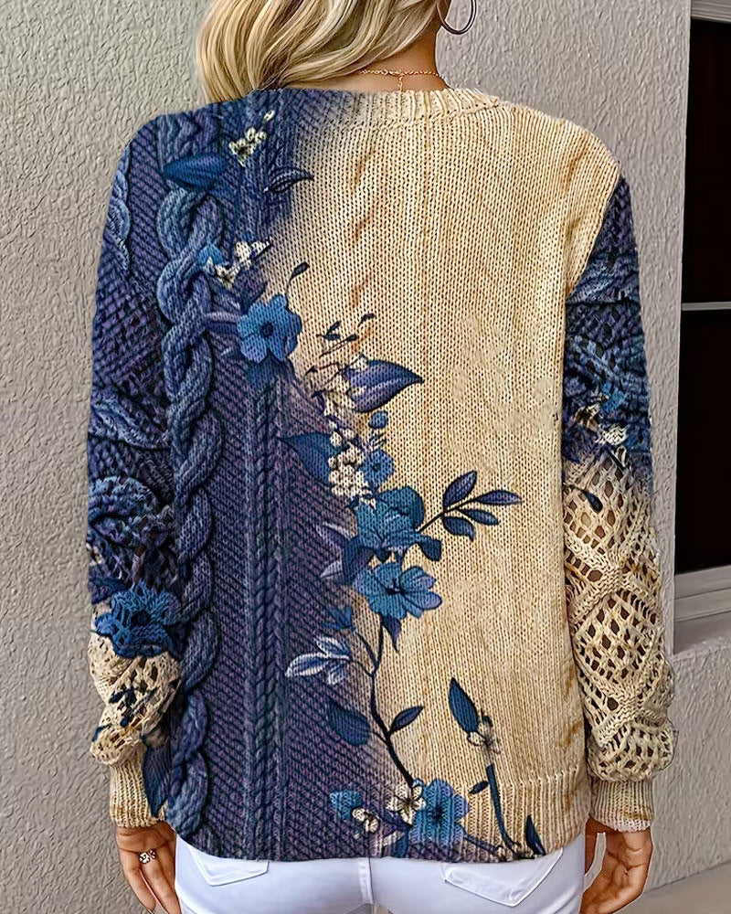 Iara | Jersey Degradado con Bloques de Color Floral y Escote en V, Original
