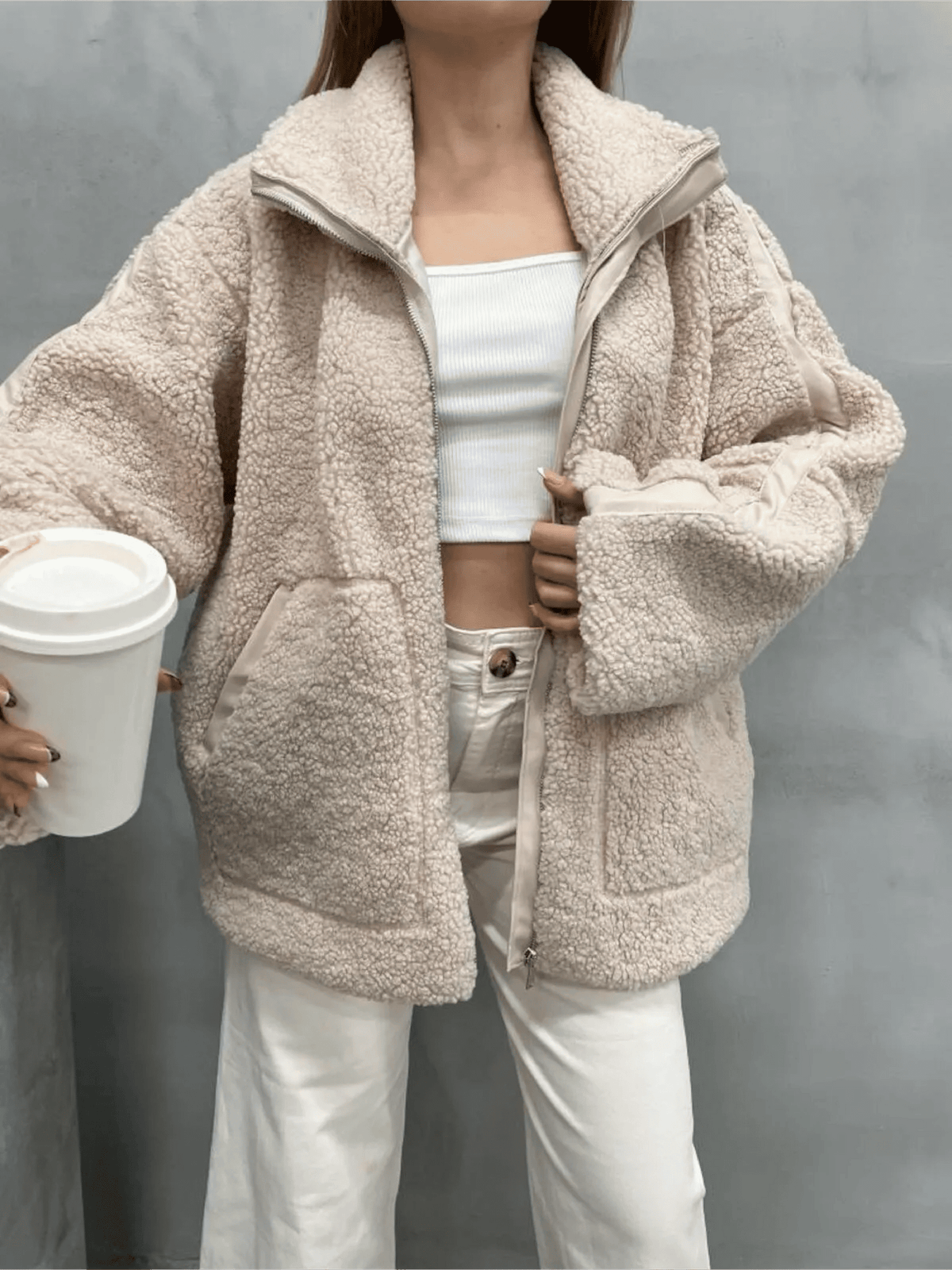 Raffaella | Chaqueta Teddy con Doble Cremallera, Acogedora