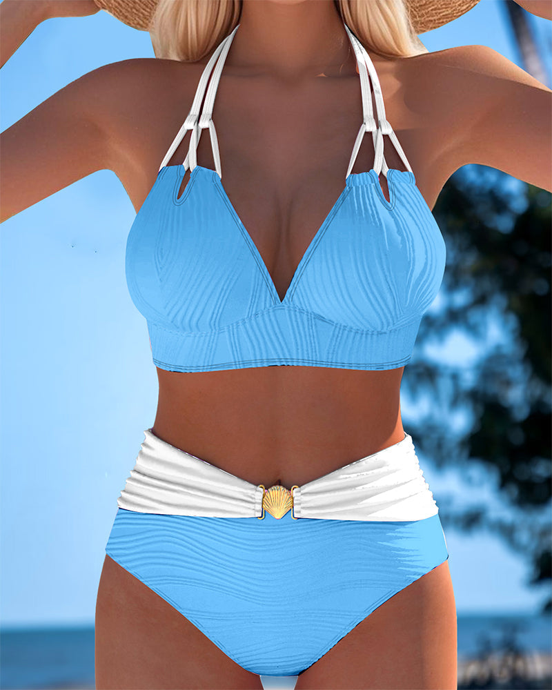 Nanna | Bañador de Doble Tirante y Cintura Alta en Contraste, Favorecedor
