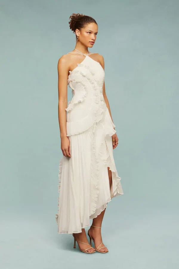 Liyana | Vestido con Volante en Espiral, Fluido y Femenino