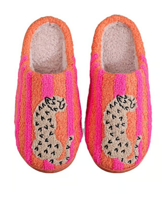 Zapatillas de Casa Retro de Rayas y Leopardo