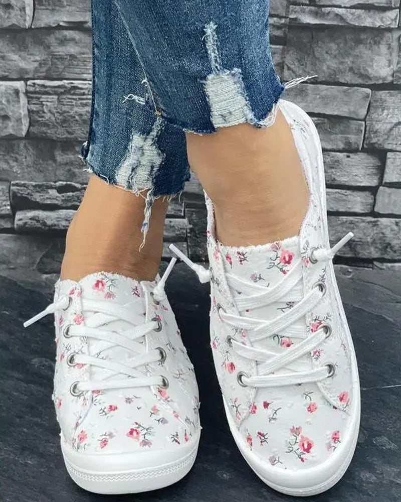 Zapatillas de Tela con Estampado Floral