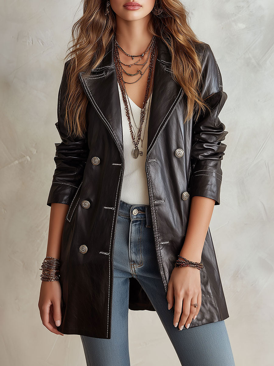 Octavia | Gabardina Cruzada de Polipiel, Vintage