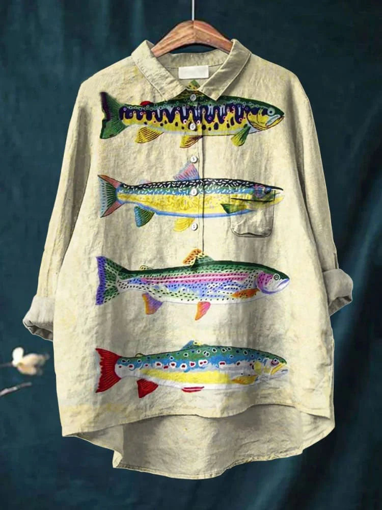 Dora | Camisa con Estampado Artístico de Peces, Original