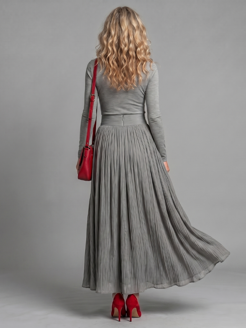 Larisa | Vestido Midi de Cuello Alto y Manga Larga con Cintura Definida