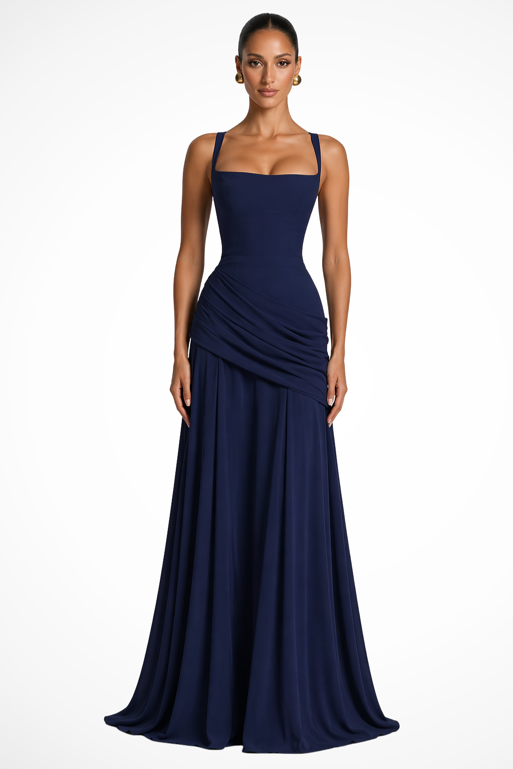 Lavinia | Vestido Maxi de Invitada con Escote Cuadrado, Fruncido y Abertura