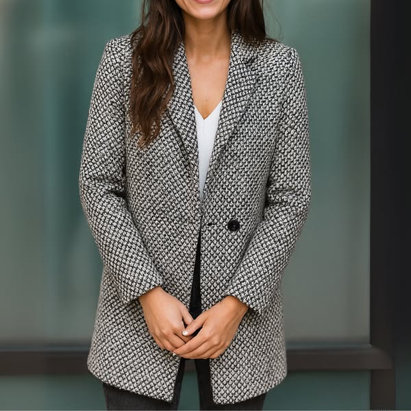 Ottavia | Abrigo de Tweed Texturizado Blanco y Negro, Elegante