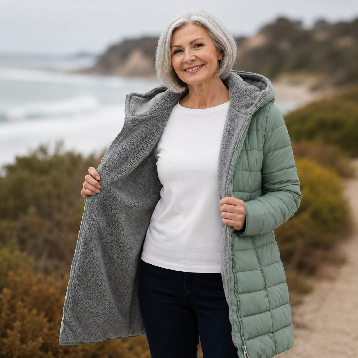 Nives | Abrigo Acolchado de Invierno Forrado de Polar, Calentito