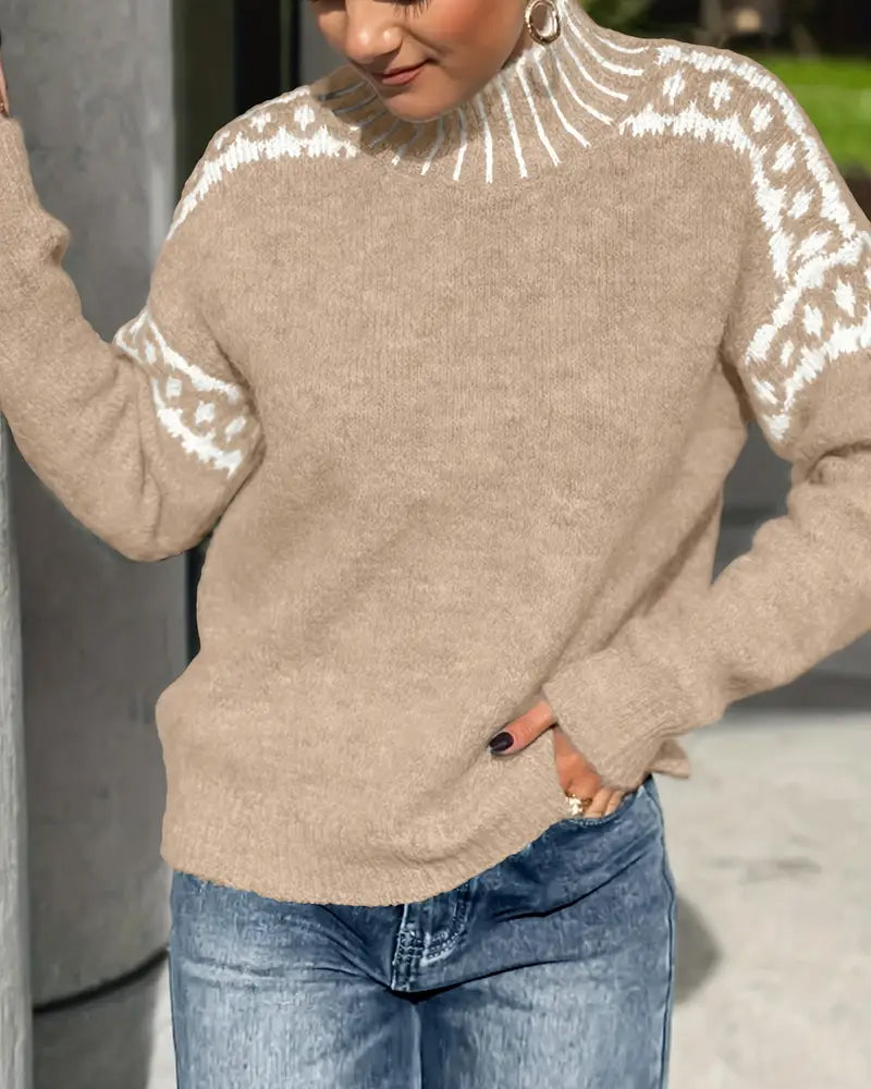 Runa | Jersey de Cuello Alto con Estampado en Contraste, Diseño Llamativo