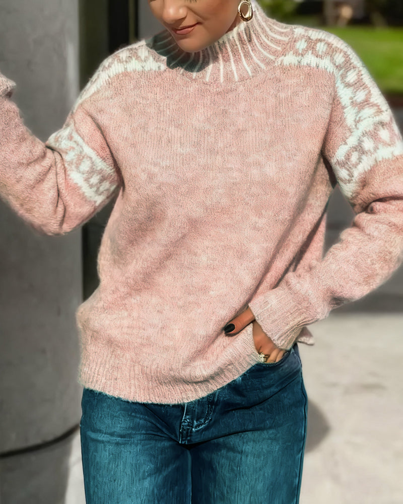 Runa | Jersey de Cuello Alto con Estampado en Contraste, Diseño Llamativo