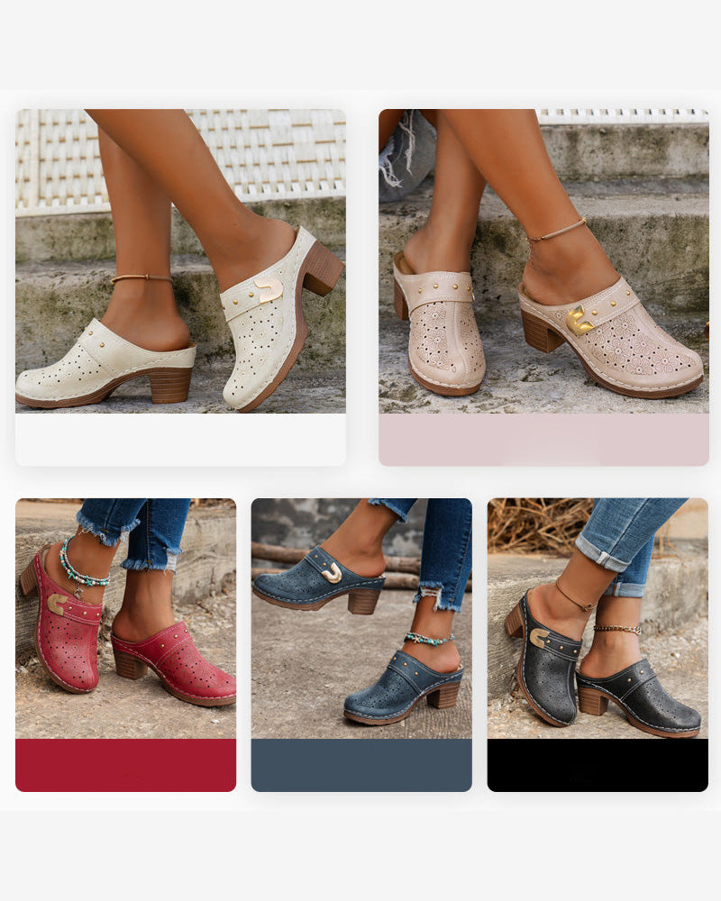 Sandalias de Punta Cerrada con Tacón Ancho
