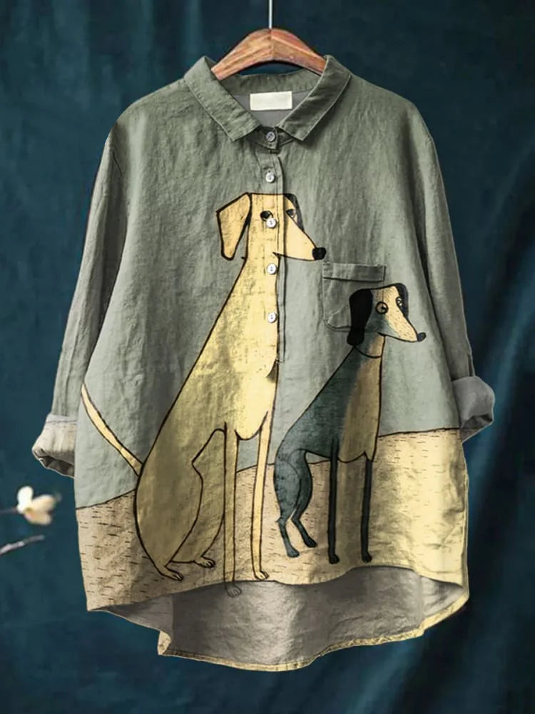 Milena | Camisa Caqui con Estampado de Perros, Original