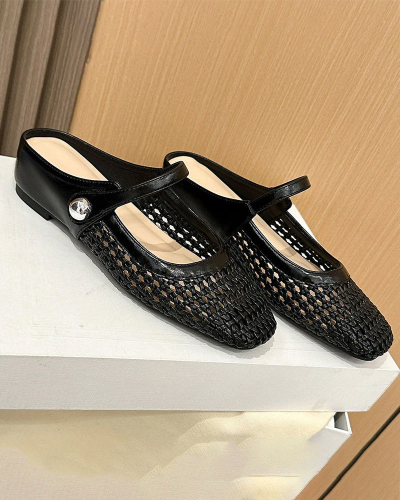 Zapatos Mary Jane Trenzados de Punta Cuadrada