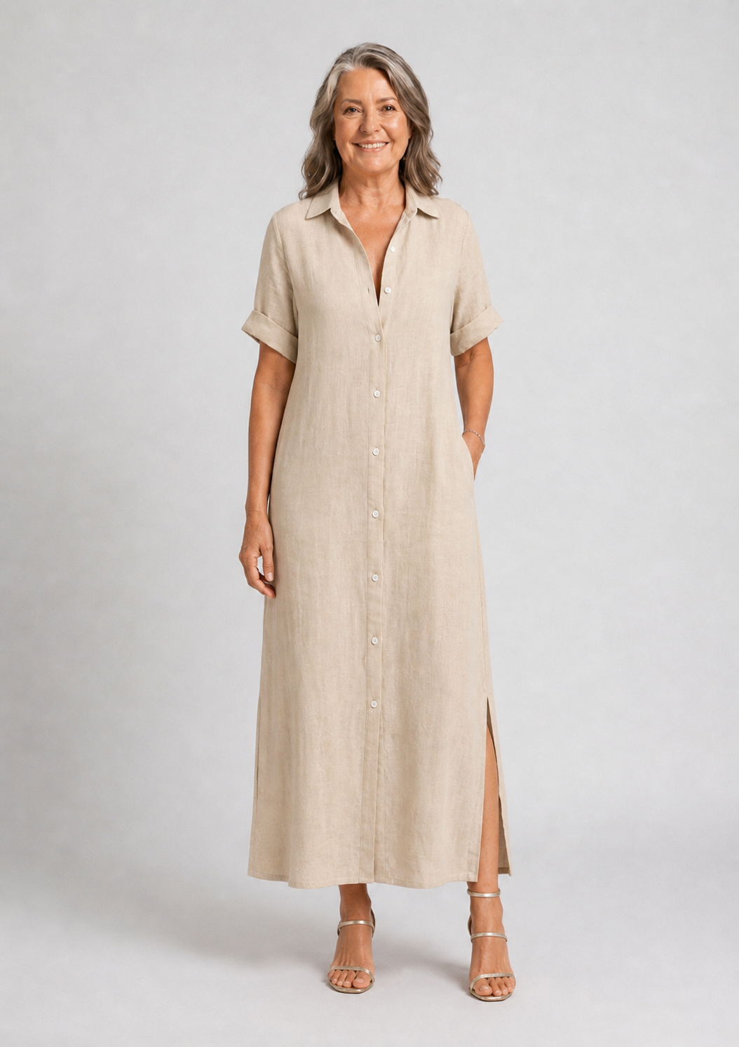 Nara | Vestido Midi de Rayas con Botones, Relajado y Ligero