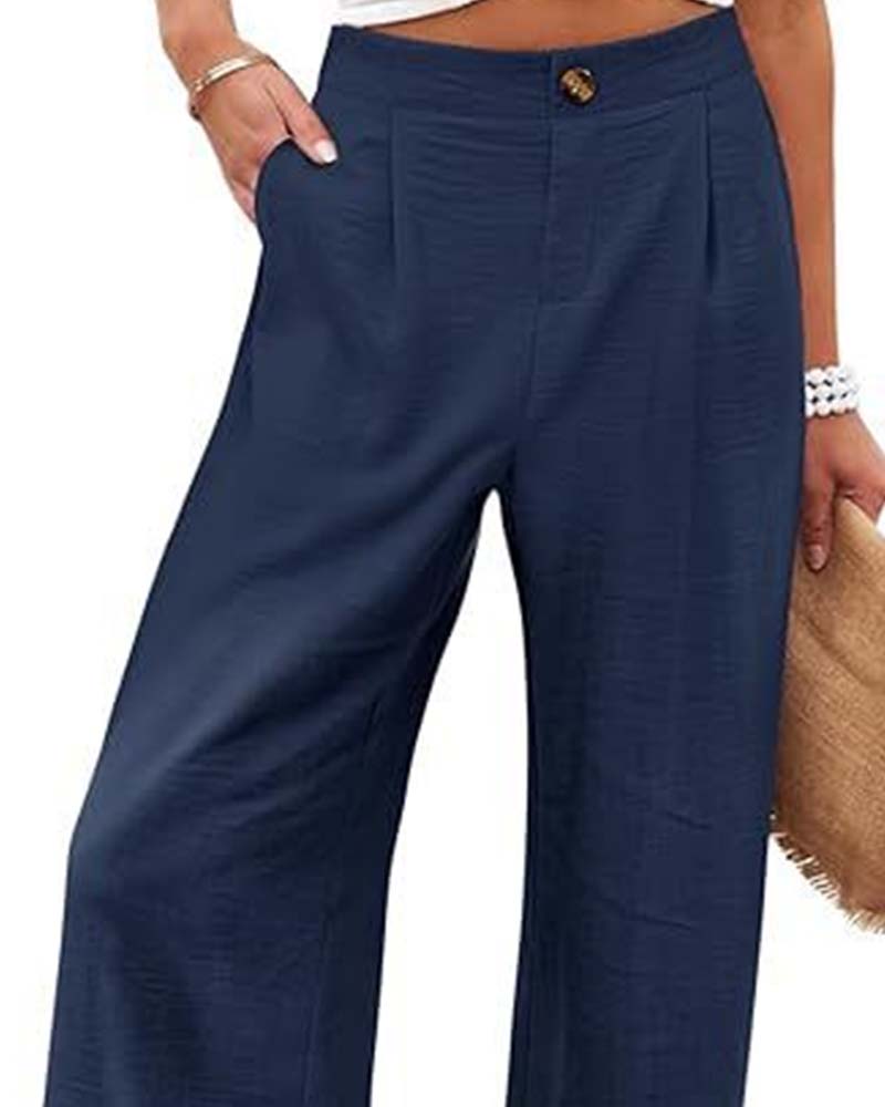 Pantalón Ancho con Cintura Elástica y Botones