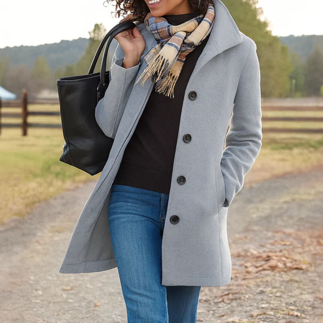 Apolline | Abrigo de Invierno Clásico con Tapeta de Botones, Elegante