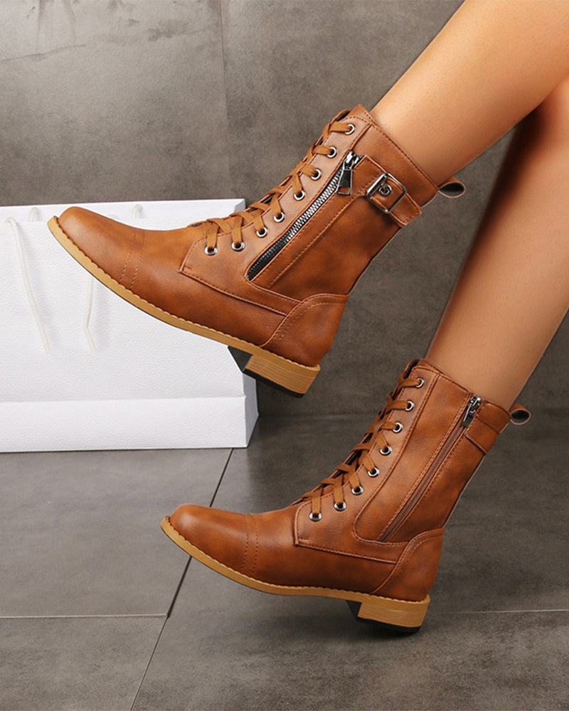 Botas de Puntera Redonda con Cremallera
