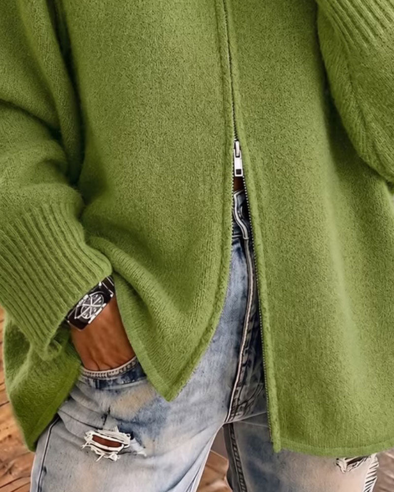 Inga | Cárdigan de Cuello Alto con Cremallera, Sencillez Elegante