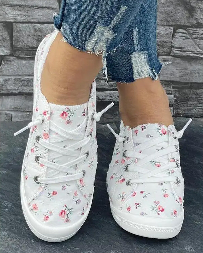 Zapatillas de Tela con Estampado Floral