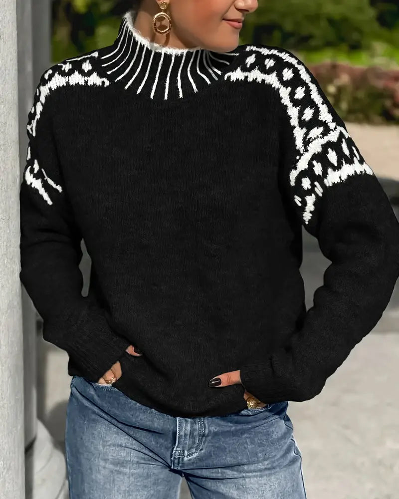 Runa | Jersey de Cuello Alto con Estampado en Contraste, Diseño Llamativo