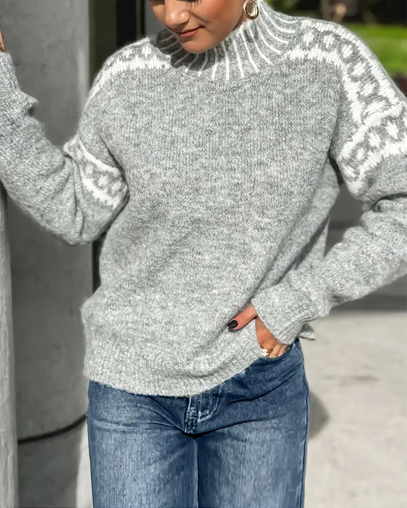 Runa | Jersey de Cuello Alto con Estampado en Contraste, Diseño Llamativo