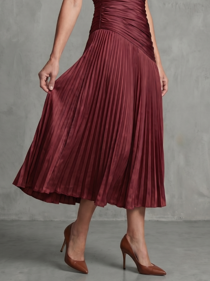 Theodora | Vestido Midi de Rayas con Cuello Camisero y Cintura Plisada