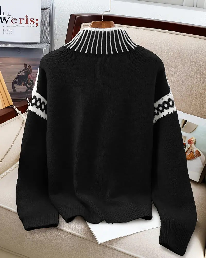 Runa | Jersey de Cuello Alto con Estampado en Contraste, Diseño Llamativo
