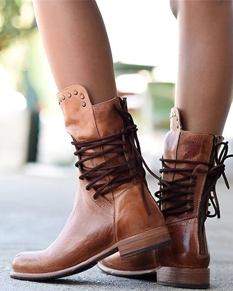 Botas Vintage con Cordones Laterales