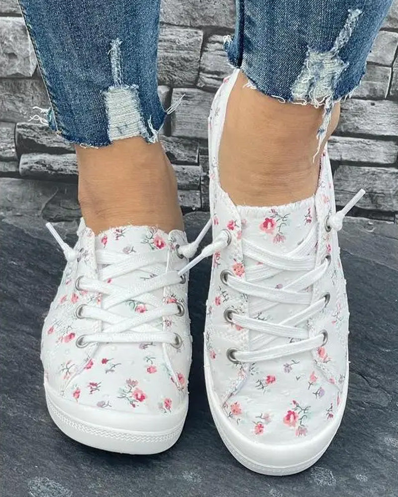 Zapatillas de Tela con Estampado Floral