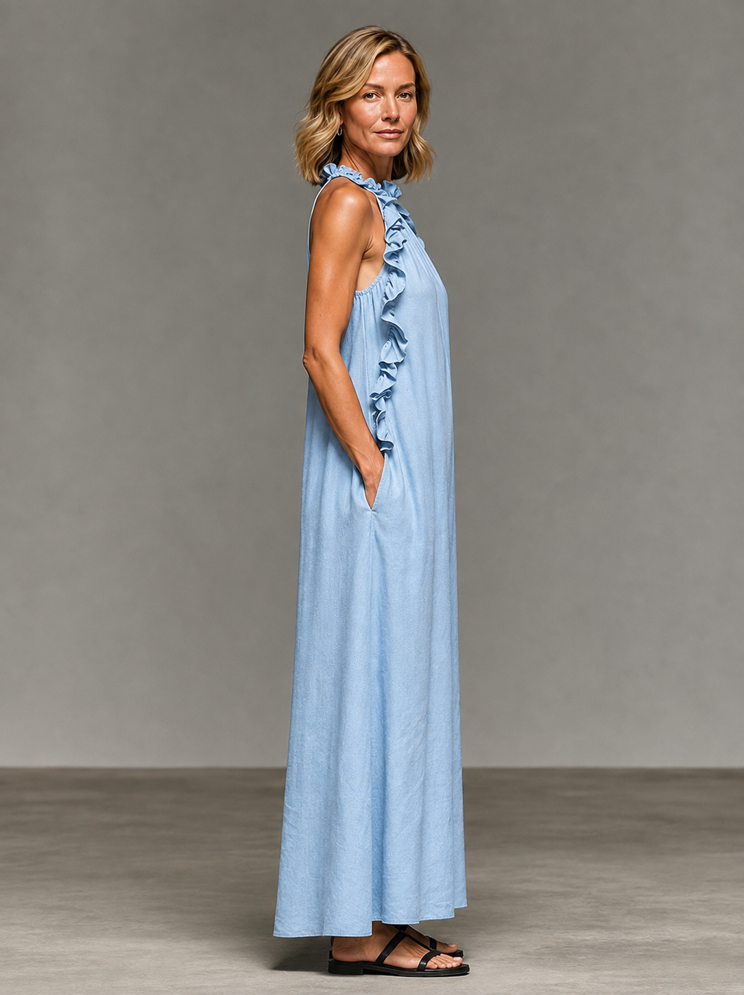 Emma | Vestido Maxi sin Mangas con Volantes Suaves, Refinado