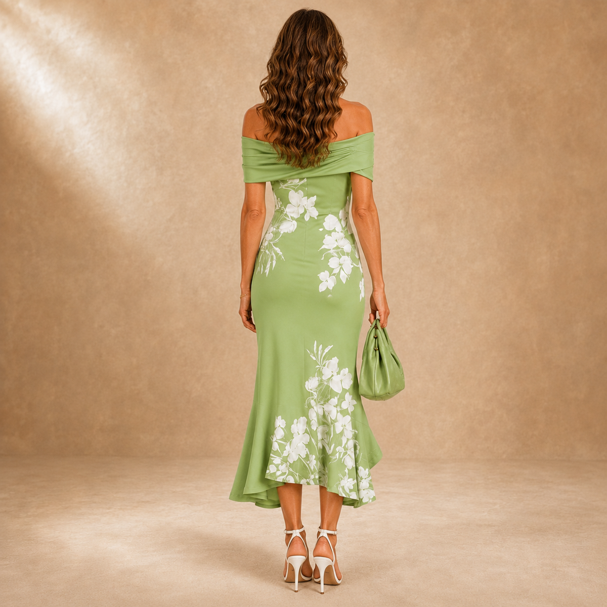 Florencia | Vestido Midi Floral Entallado con Hombros Descubiertos