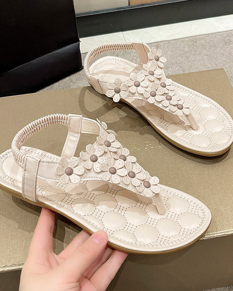 Sandalias de Playa con Flores en Relieve