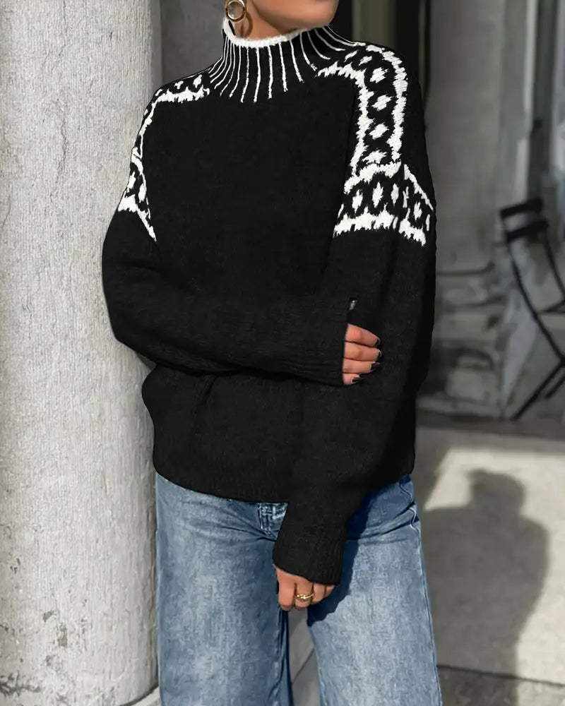 Runa | Jersey de Cuello Alto con Estampado en Contraste, Diseño Llamativo