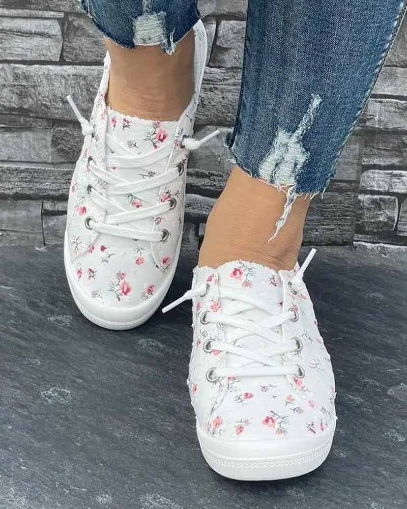 Zapatillas de Tela con Estampado Floral