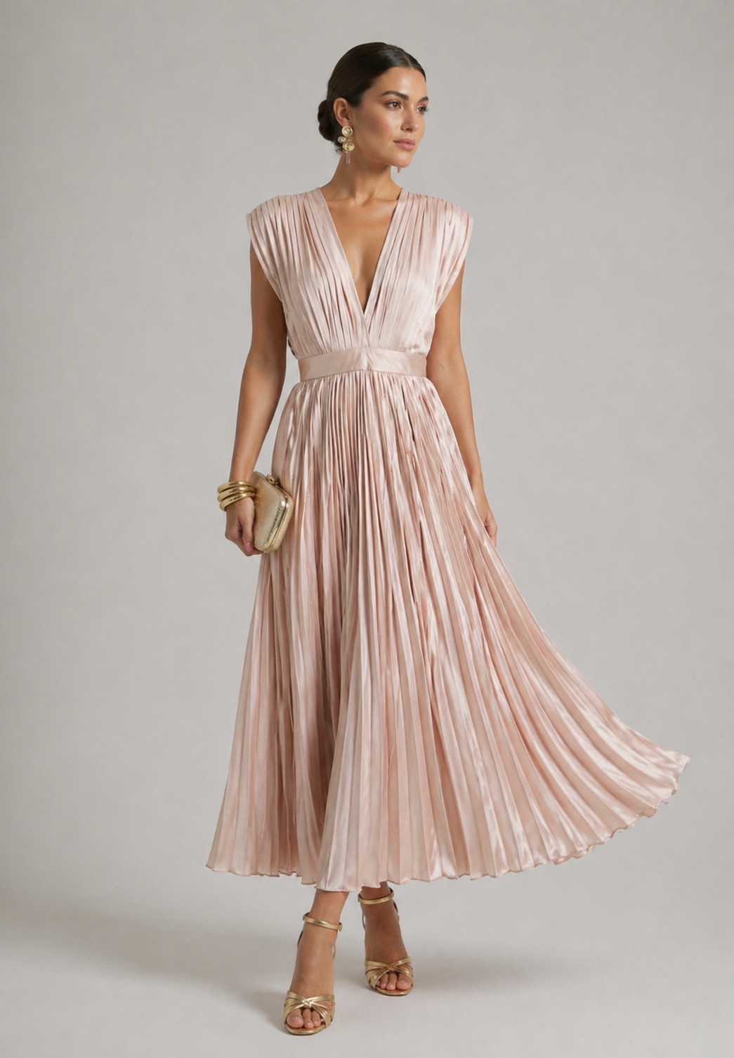 Marni | Vestido Midi Plisado con Escote en V, Elegante y Sofisticado