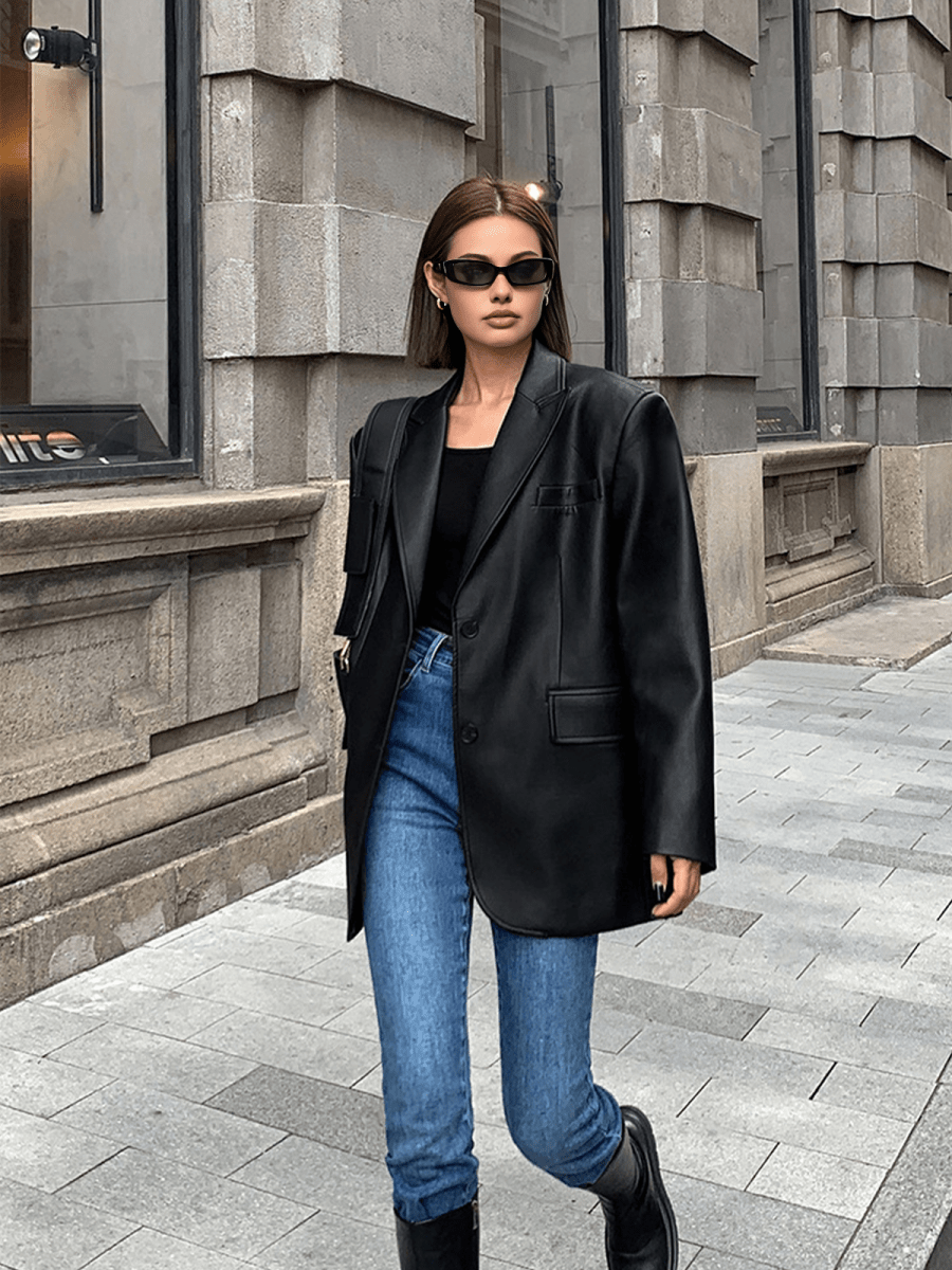 Berenice | Blazer Oversize de Polipiel con Solapa, Atrevido