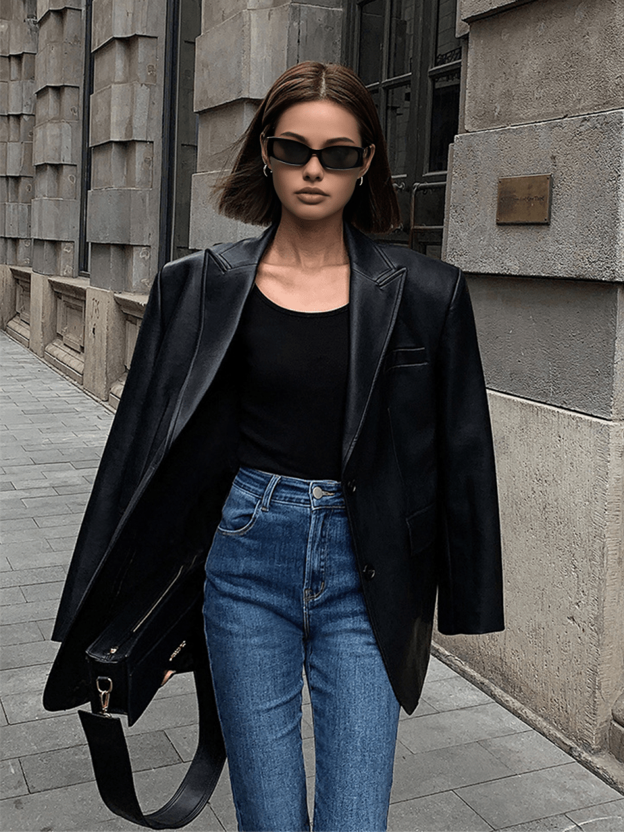 Berenice | Blazer Oversize de Polipiel con Solapa, Atrevido