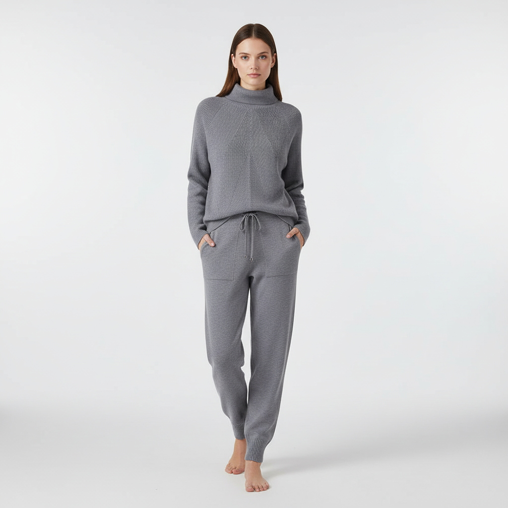 Noémie | Conjunto de Jersey de Cuello Alto Canalé y Pantalón, Cómodo